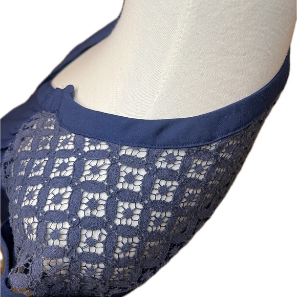 Zac & Rachel Cap Sleeve Tie Front Blouse Peacoat Blue size L - Picture 7 of 14